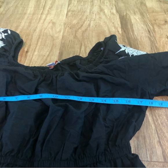 Knox Rose Black Floral Embroidered Elastic Bell Sleeve Dress 31” Long Sz Medium - Picture 7 of 10